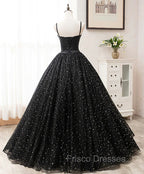 Black Sweetheart Straps Tulle Long Evening Gown, Sleeveless Floor-Length Formal Prom Dress