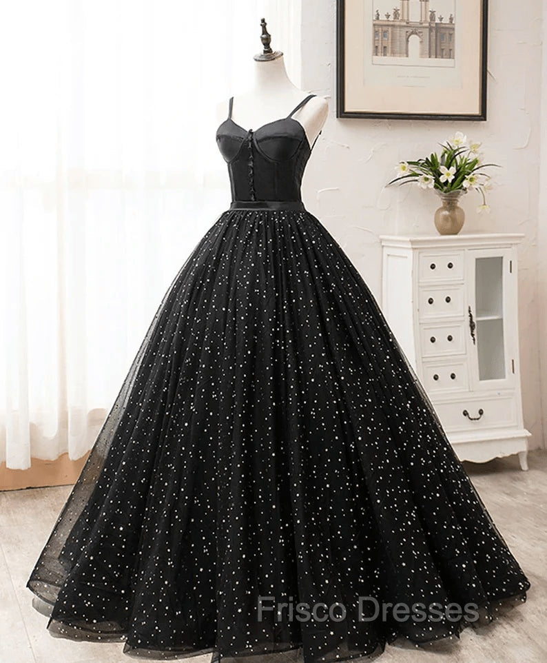 Black Sweetheart Straps Tulle Long Evening Gown Sleeveless Floor-Length Formal Prom Dress Formal Prom Dress shops