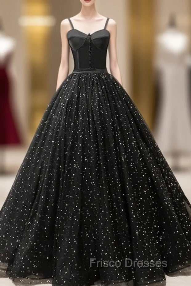 Black Sweetheart Straps Tulle Long Evening Gown Sleeveless Floor-Length Formal Prom Dress Formal Prom Dress shops Main image