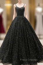 Black Sweetheart Straps Tulle Long Evening Gown Sleeveless Floor-Length Formal Prom Dress Formal Prom Dress shops