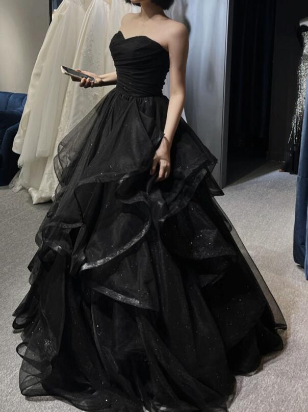 Black Sweetheart Tulle Layers Ball Gown Formal Dresses, Black Evening Dress Prom Dress Main image