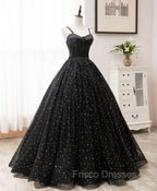 Black Sweetheart Tulle Long Formal Prom Dress, Black Formal Sweet 16 Dress