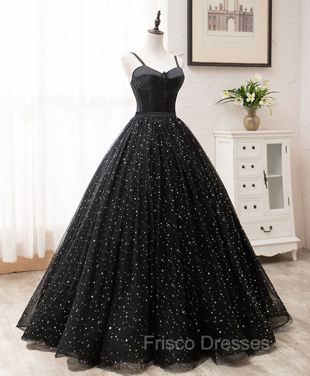 Black Sweetheart Tulle Long Formal Prom Dress, Black Formal Sweet 16 Dress