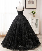 Black Sweetheart Tulle Long Formal Prom Dress, Black Formal Sweet 16 Dress