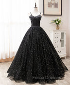 Black Sweetheart Tulle Long Formal Prom Dress, Black Formal Sweet 16 Dress
