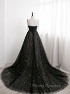 Black Sweetheart Tulle Straps Long Formal Dress, Black Evening Party Dress