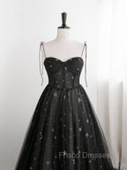 Black Sweetheart Tulle Straps Long Formal Dress, Black Evening Party Dress
