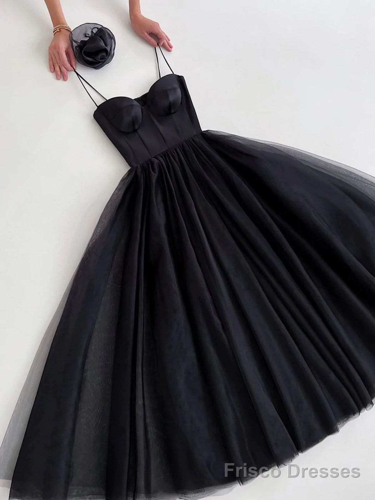 Black Tea Length Prom Dresses, Tea Length Little Black Formal Homecoming Dresses Main image