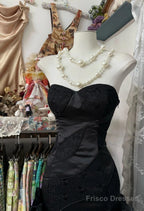 Black Temperament Sweetheart Neck Mermaid Satin Prom Dress Birthday Dress Formal Evening Dress