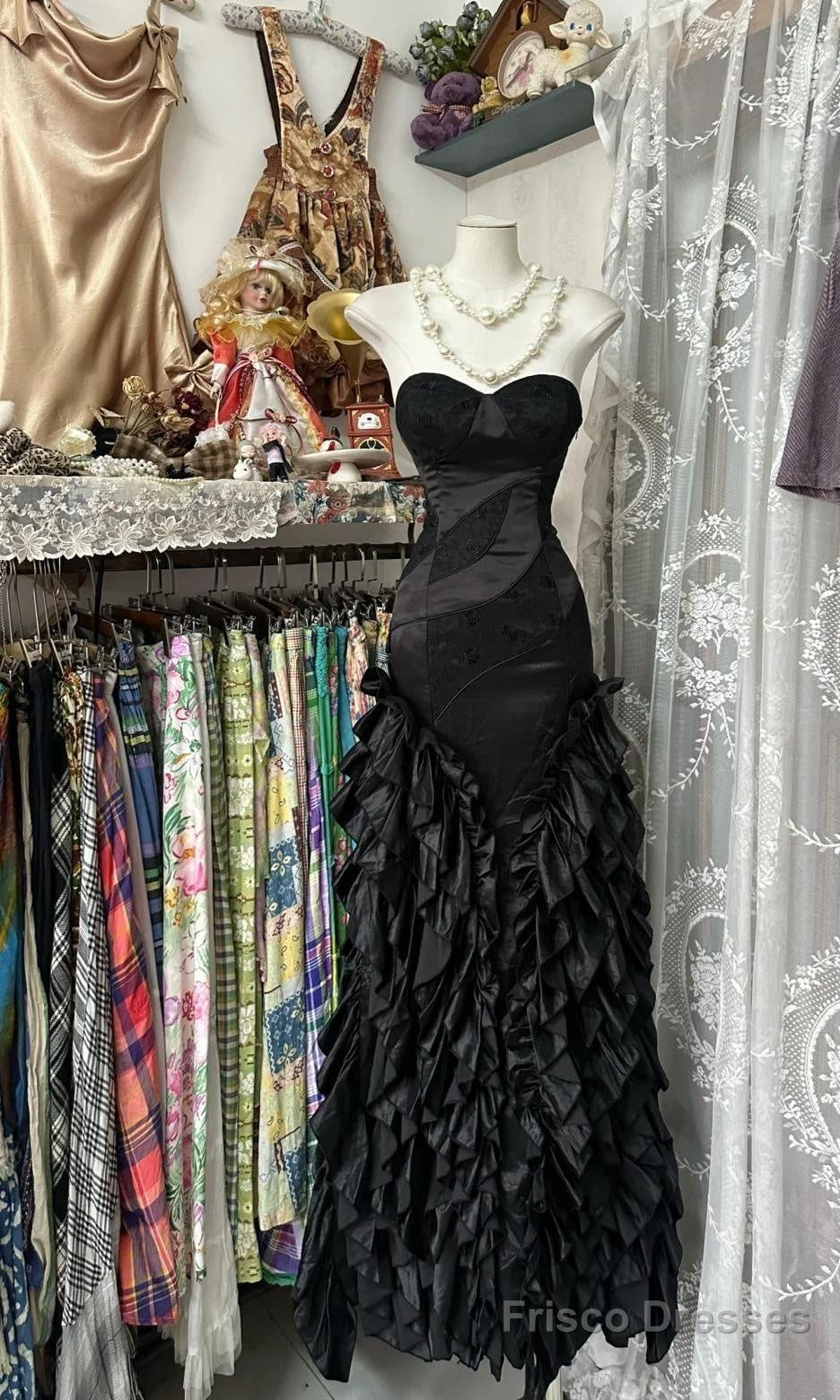 Black Temperament Sweetheart Neck Mermaid Satin Prom Dress Birthday Dress Formal Evening Dress