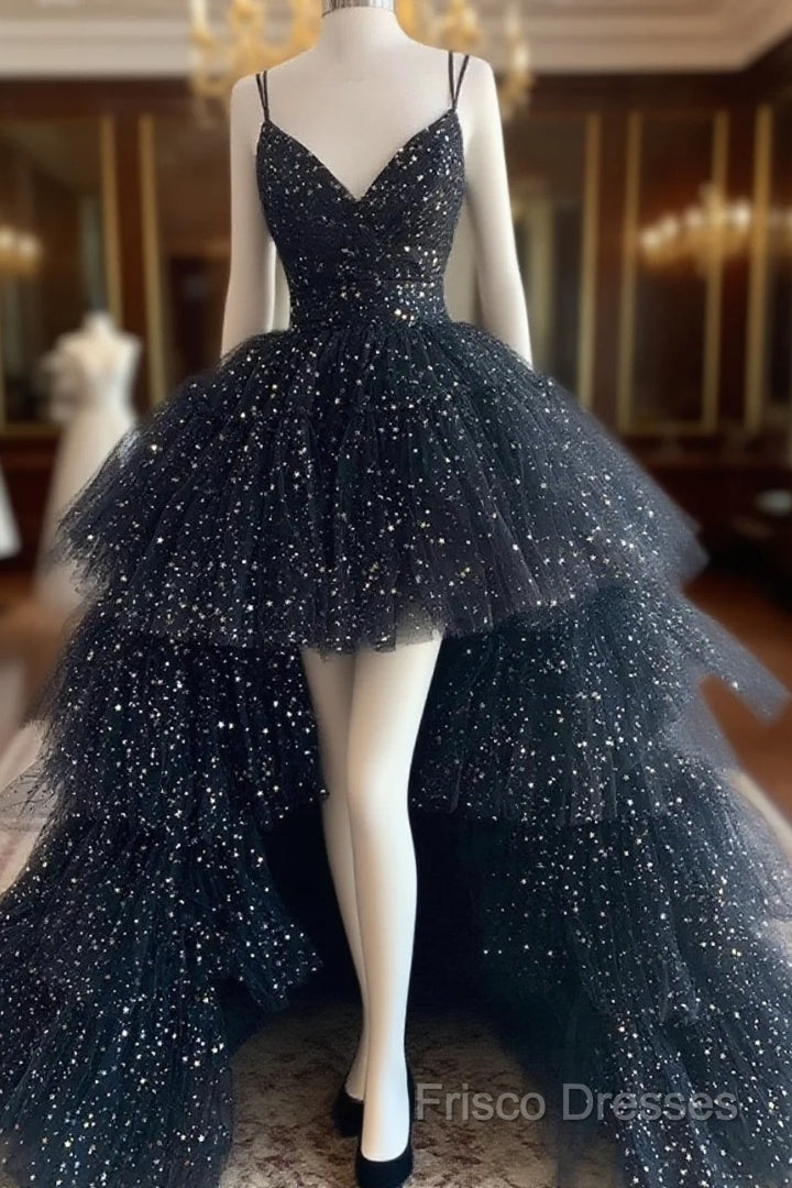 Black Tulle A-Line Layers Long Party Dress, Black Tulle Formal Prom Dress Main image