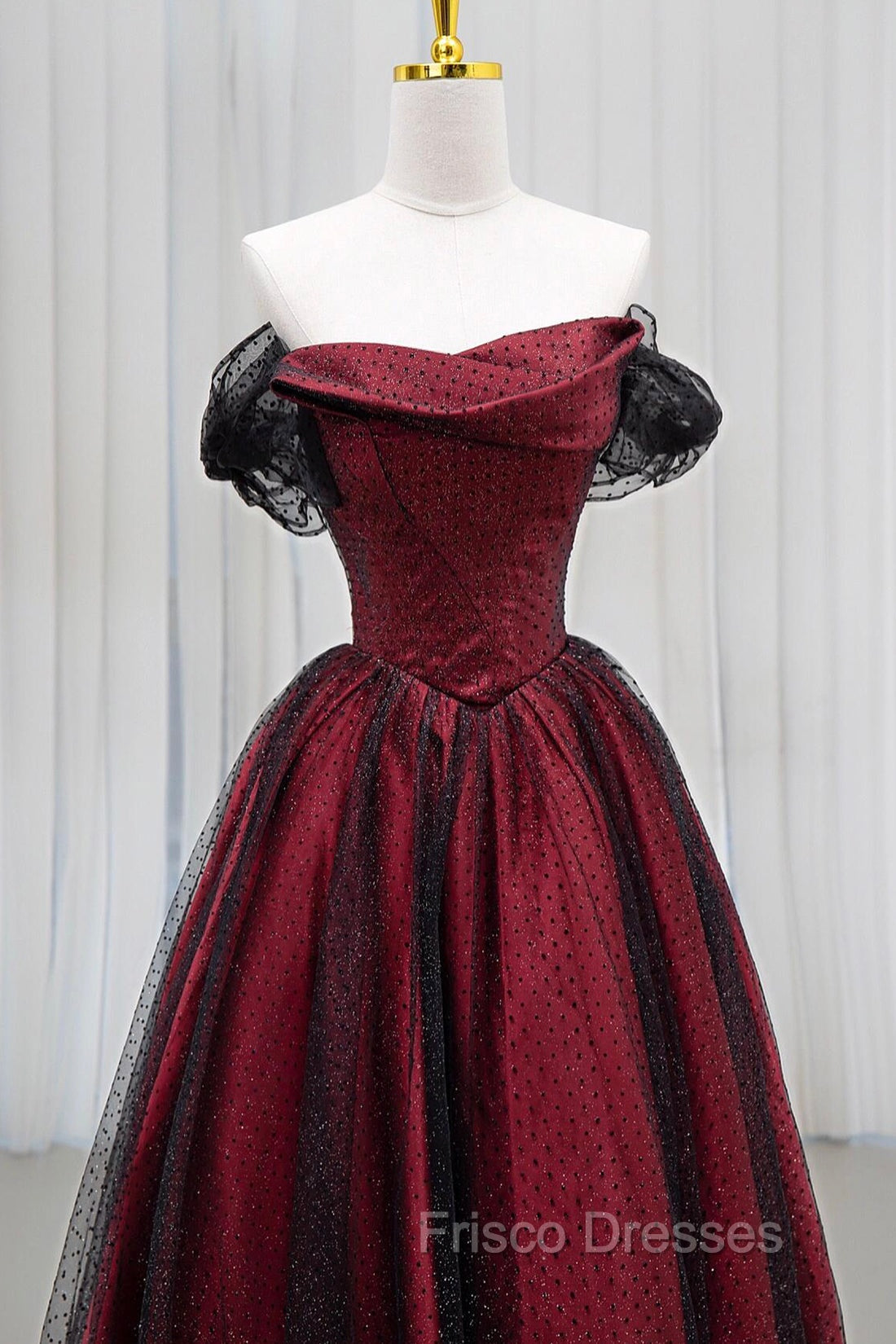 Black Tulle And Burgundy Satin Long Formal Prom Dress, Charming A-Line Party Dress Secondary image