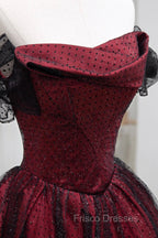 Black Tulle And Burgundy Satin Long Formal Prom Dress, Charming A-Line Party Dress