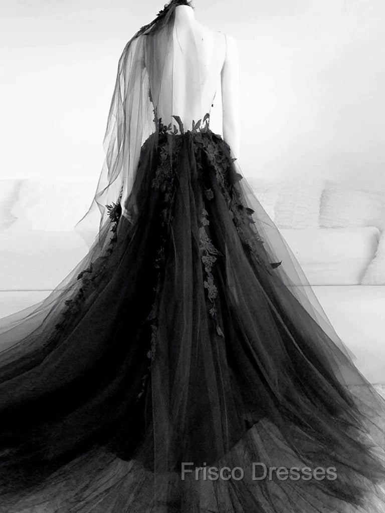 Black Tulle and Lace Long Formal Prom Dress Long Black Floral Formal Evening Dress Formal Prom Dress shops Secondary image