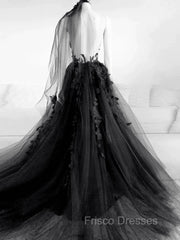 Black Tulle and Lace Long Formal Prom Dress Long Black Floral Formal Evening Dress Formal Prom Dress shops