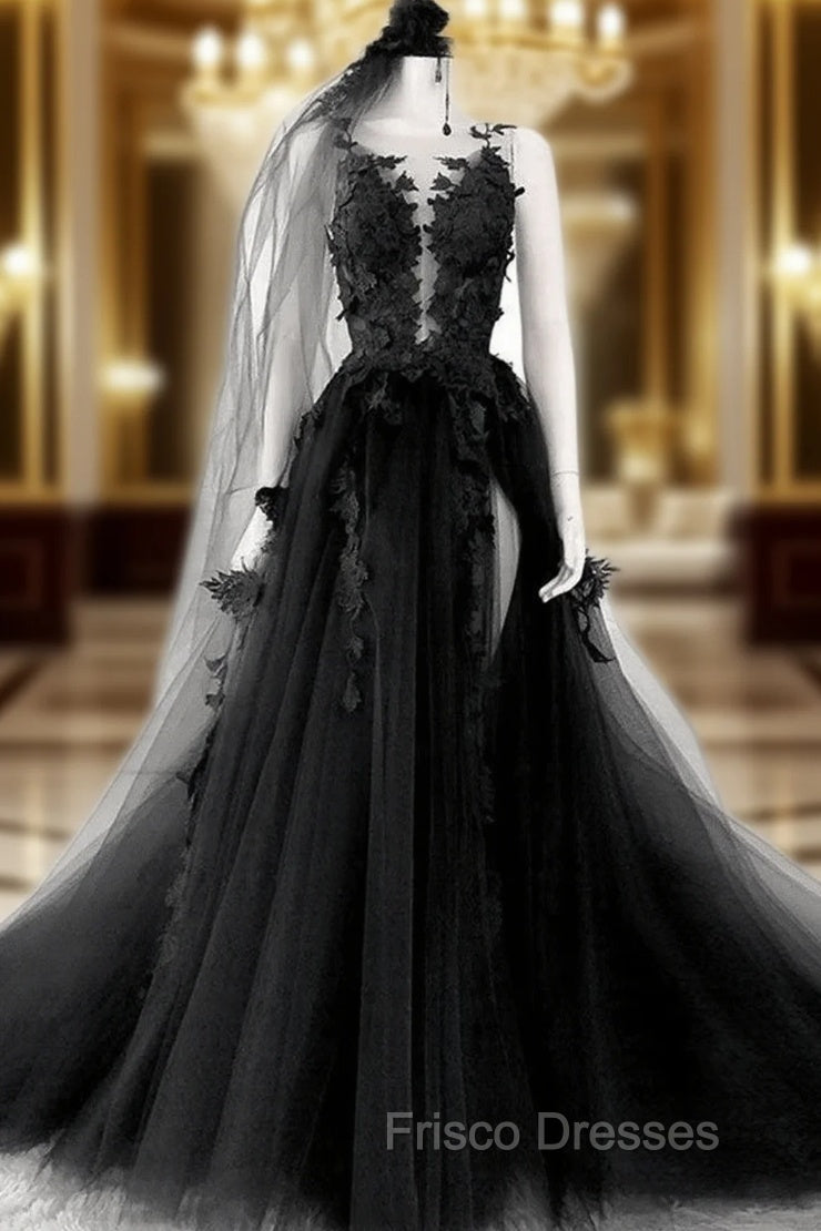 Black Tulle and Lace Long Formal Prom Dress Long Black Floral Formal Evening Dress Formal Prom Dress shops Main image
