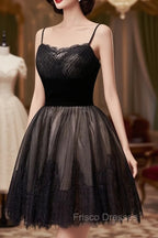 Black Tulle and Lace Straps Short Party Dress, Black Homecoming Dress