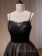 Black Tulle and Lace Straps Short Party Dress, Black Homecoming Dress