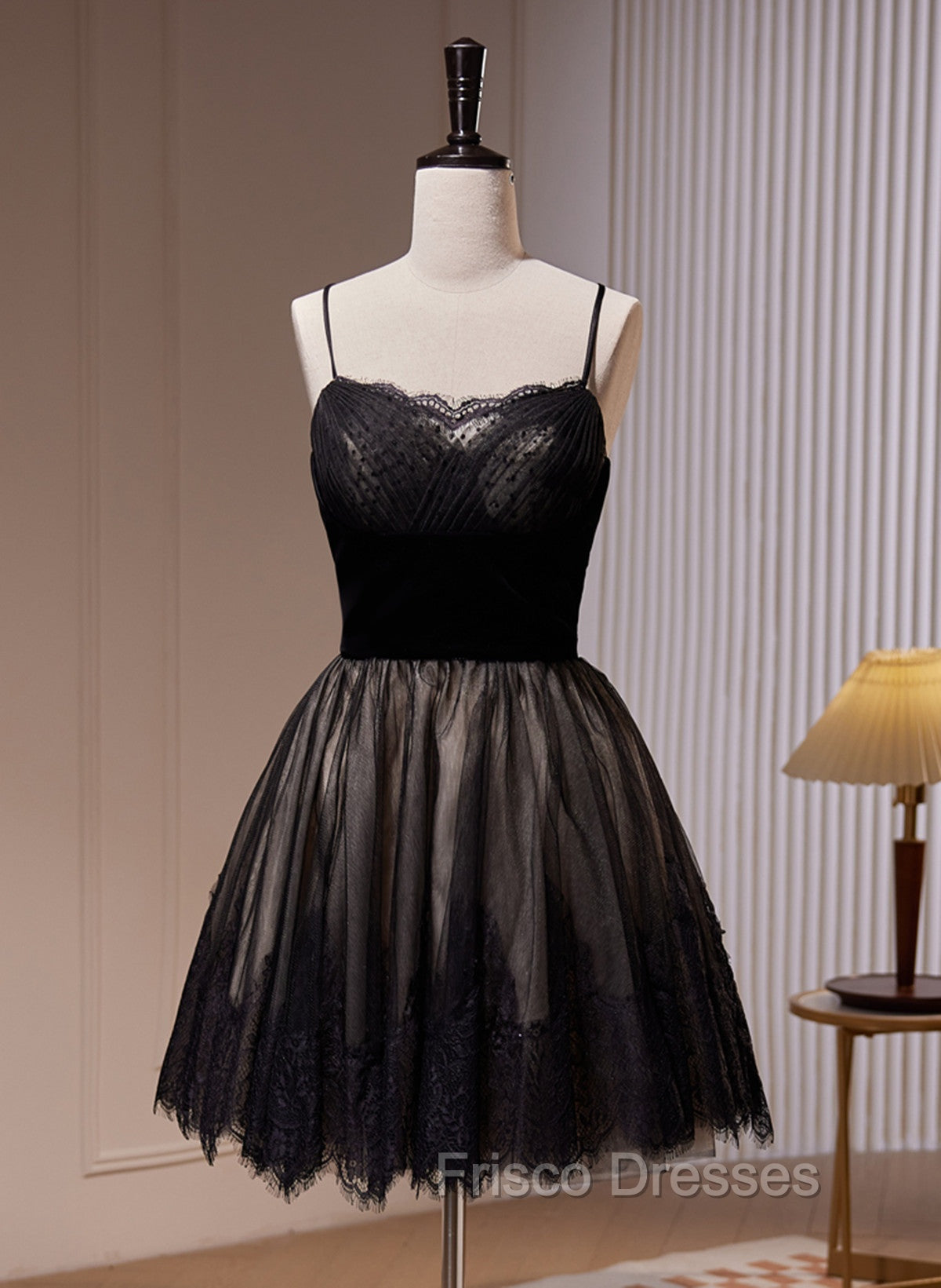 Black Tulle and Lace Straps Short Party Dress, Black Homecoming Dress Main image