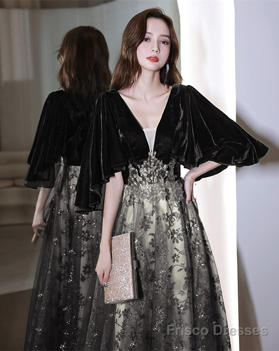 Black Tulle And Velvet Chic Long A-Line Prom Dress, Black Formal Dress Secondary image
