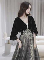 Black Tulle And Velvet Chic Long A-Line Prom Dress, Black Formal Dress
