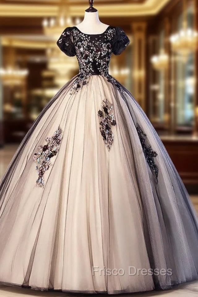 Black Tulle Appliques Puff Sleeve Quinceanera Dress Main image