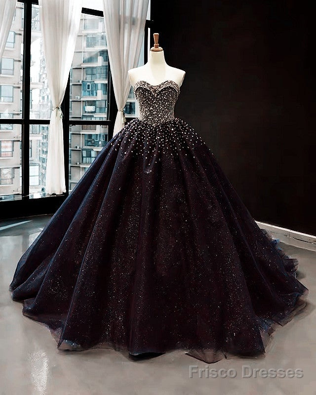 Black Tulle Ball Gown Dresses Sweetheart Beaded Main image