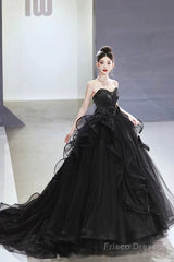 Black Tulle Beaded Long Ball Gown, A-Line Strapless Evening Formal Gown