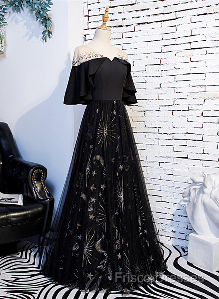Black Tulle Beaded Long Party Dress, A-Line Black Formal Dress Formal Prom Dress Secondary image