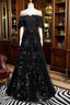 Black Tulle Beaded Long Party Dress, A-Line Black Formal Dress Formal Prom Dress