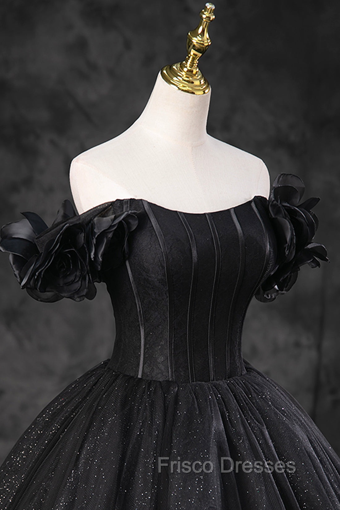 Black Tulle Floor Length A-Line Formal Prom Dress, Off the Shoulder Evening Party Dress Secondary image