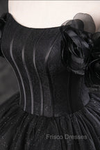 Black Tulle Floor Length A-Line Formal Prom Dress, Off the Shoulder Evening Party Dress
