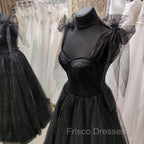 Black Tulle Floor Length Long Party Dress with Slit, Black Evening Dress