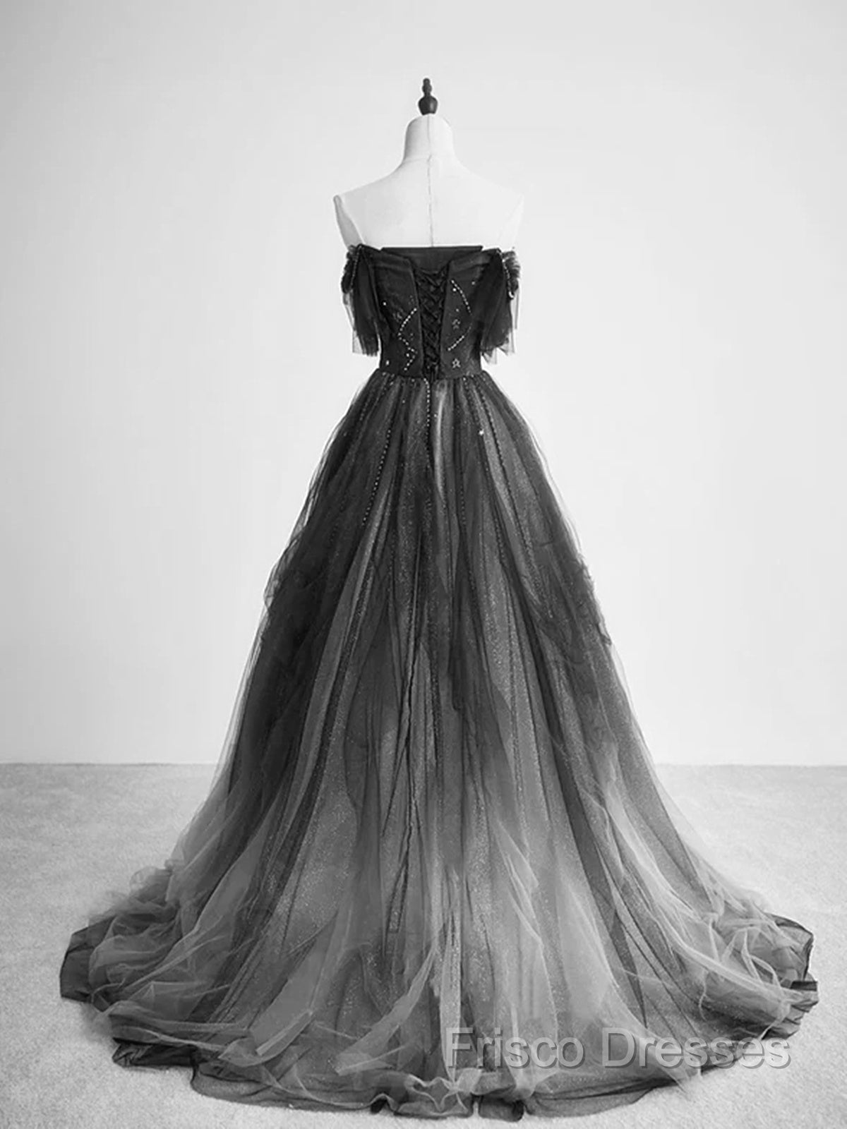 Black Tulle Gradient Long Party Dress With Beadings, Black Formal Dress Formal Prom Dress Secondary image