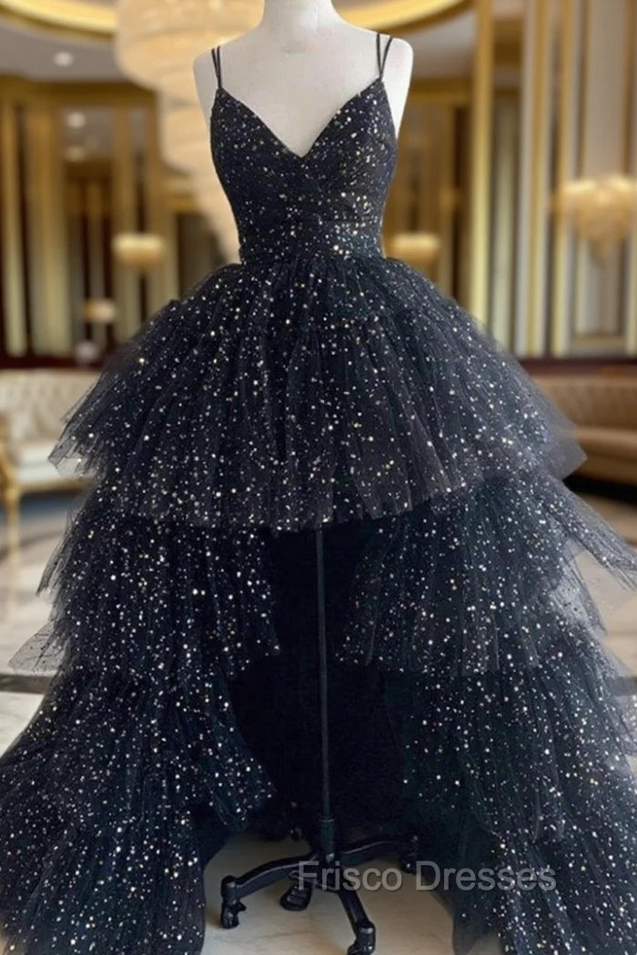 Black Tulle  Spaghetti Straps Formal Prom Dress