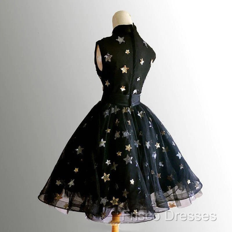 Black Tulle High Neckline Short Homecoming Dress, Black Short Formal Prom Dress Secondary image