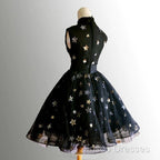 Black Tulle High Neckline Short Homecoming Dress, Black Short Formal Prom Dress
