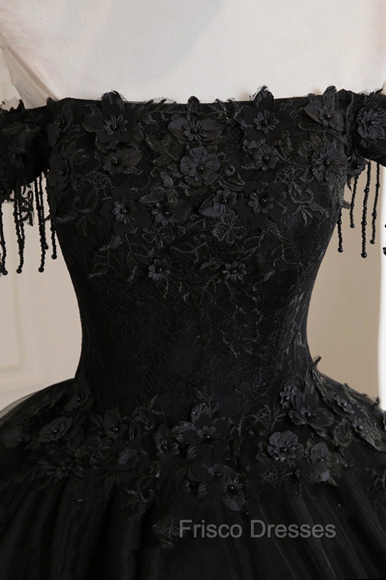 Black Tulle Lace Long Formal Prom Dress, Black A-Line Evening Gown Secondary image
