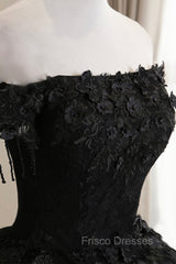 Black Tulle Lace Long Formal Prom Dress, Black A-Line Evening Gown