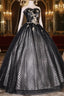 Black Tulle Lace Long Formal Prom Dress, Black A-Line Strapless Evening Gown