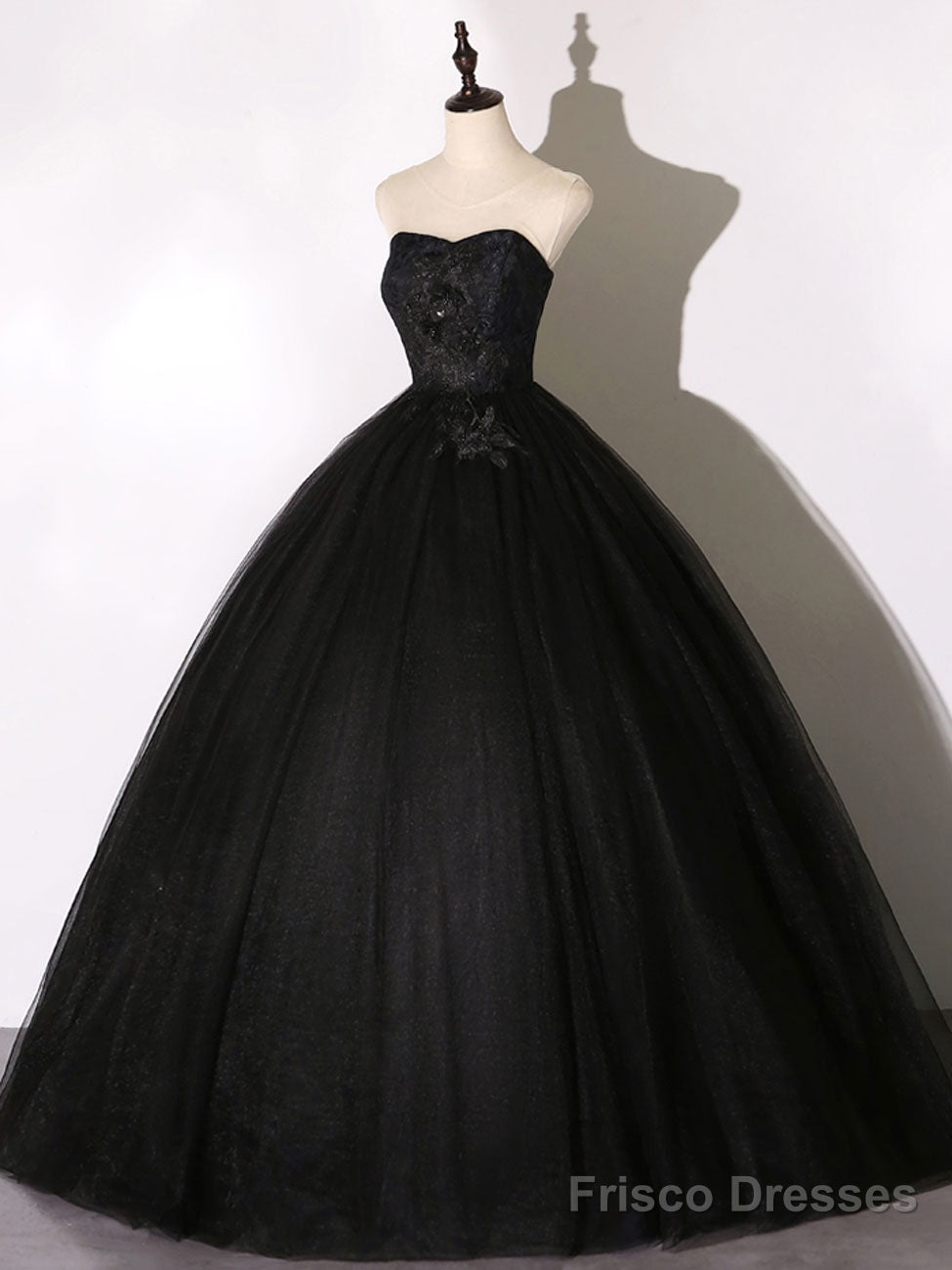 Black Tulle Lace Long Prom Dress, Black Lace Sweet 16 Dress Secondary image