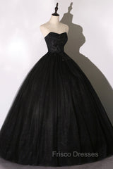 Black Tulle Lace Long Formal Prom Dress, Black Scoop Neckline Evening Party Dress