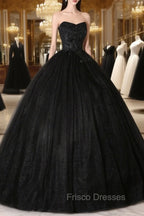 Black Tulle Lace Long Formal Prom Dress, Black Scoop Neckline Evening Party Dress