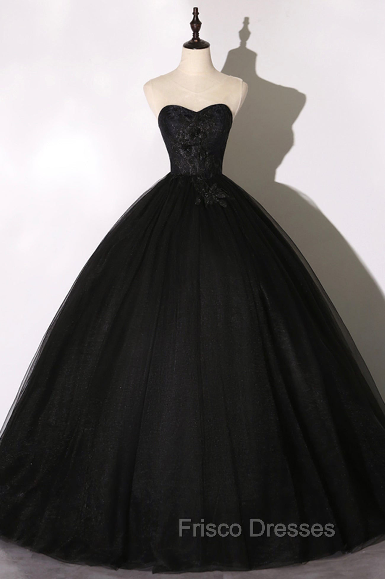 Black Tulle Lace Long Formal Prom Dress, Black Scoop Neckline Evening Party Dress