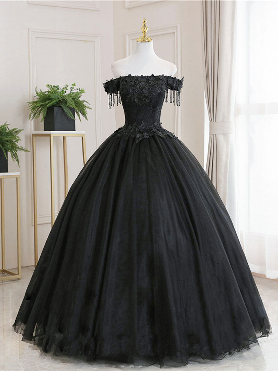 Black Tulle Lace Long Prom Dress, Black Tulle Lace Evening Dress Main image