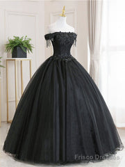 Black Tulle Lace Long Prom Dress, Black Tulle Lace Evening Dress