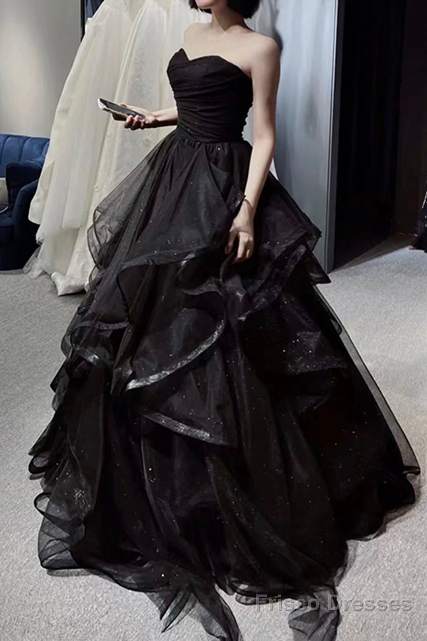 Black Tulle Long A-Line Prom Dress, Black Evening Party Dress Secondary image