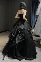 Black Tulle Long A-Line Prom Dress, Black Evening Party Dress
