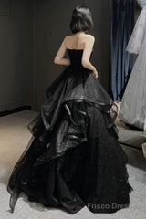 Black Tulle Long A-Line Prom Dress, Black Evening Party Dress