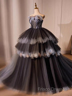Black Tulle Long Formal Prom Gown, Black Tulle Formal Dress